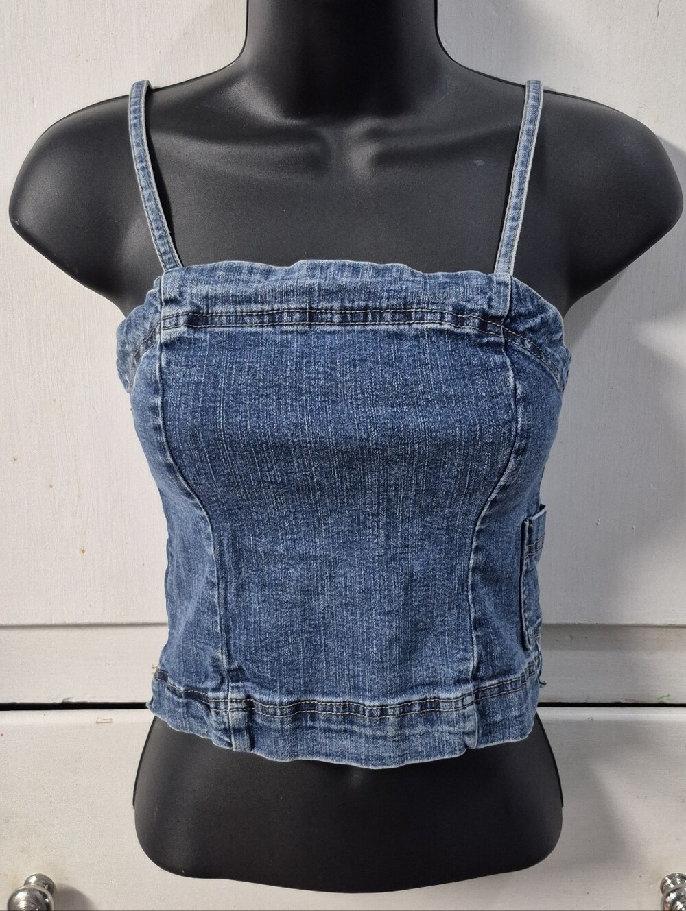 Vintage Y2K Tyte Denim Bustier Cropped Grunge Spaghetti Strap Top Size Small